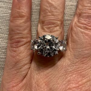 Large Vintage Bella Luce Three Stone Ring in Sterling Silver EUC